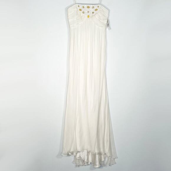 Carmen Marc Valvo Silk Organza Ivory Beaded Strapless Gown Long Dress NWT - Picture 1 of 15